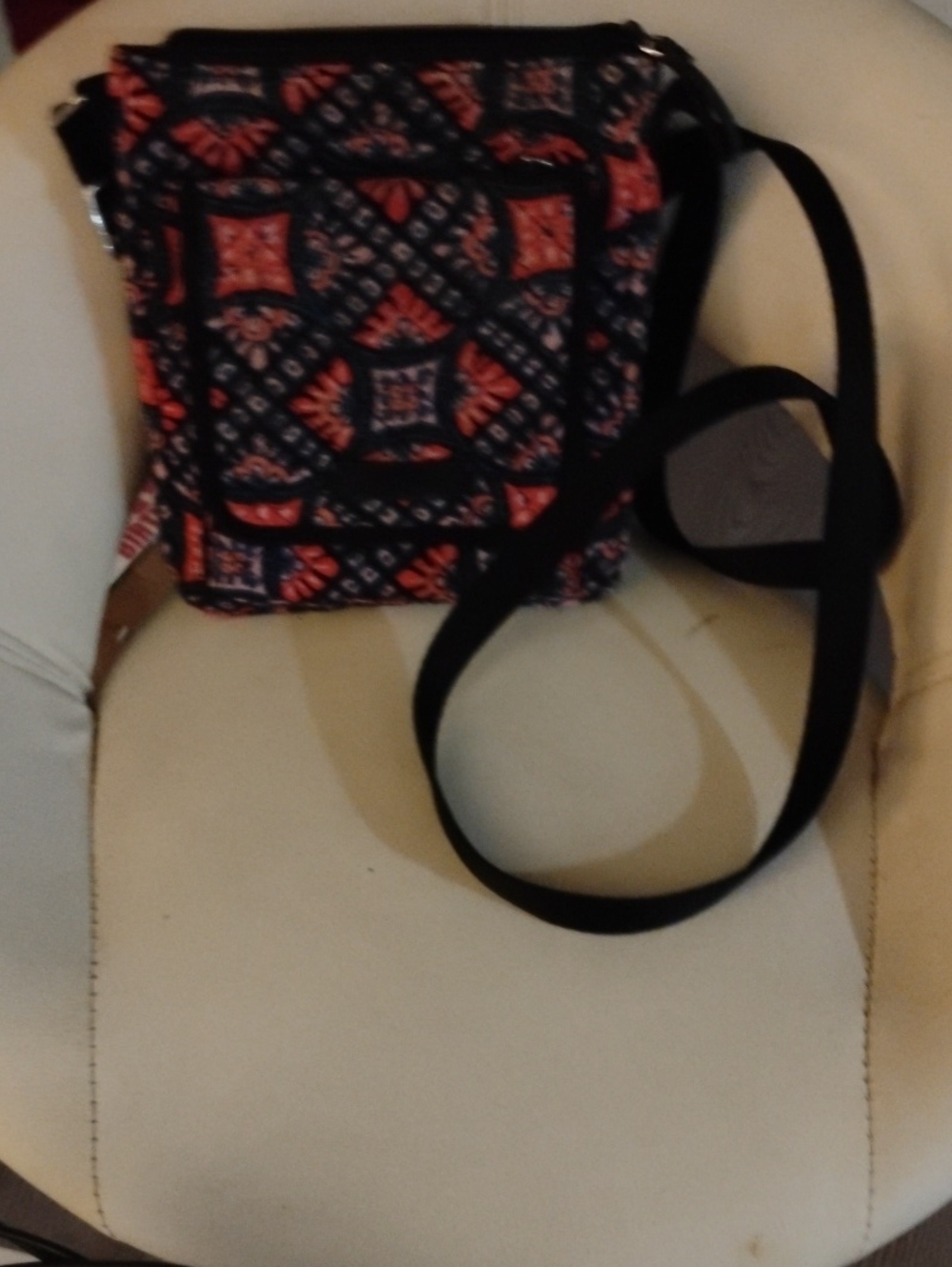 Vera Bradley Quilted Pattern Compact Crossbody Bag - Navy and Coral